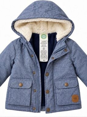 Little Me 18M Blue Sherpa Lined Hooded Winter Jacket Coat